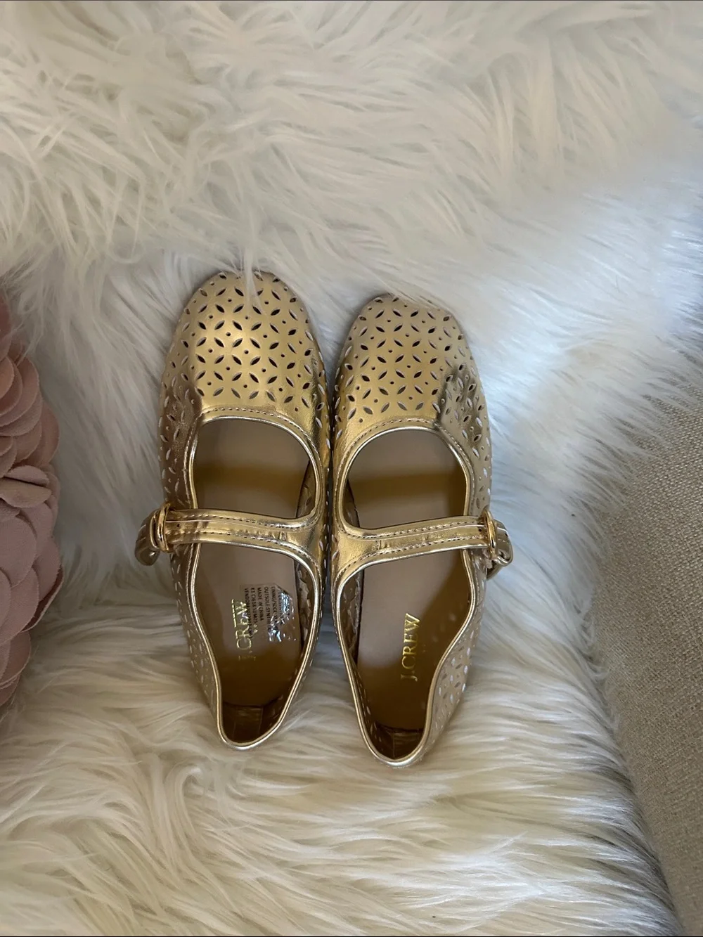 J. Crew Factory Girls' perforated metallic Mary Janes